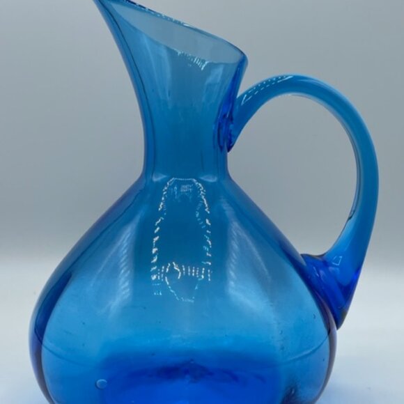 Vintage Rainbow Glass #797 Optic Blue Pitcher 60's - Picture 4 of 11